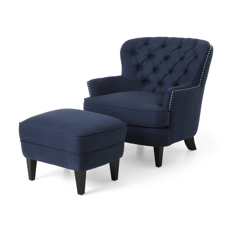 Michaelson Upholstered Armchair with Ottoman, Blue Polyester