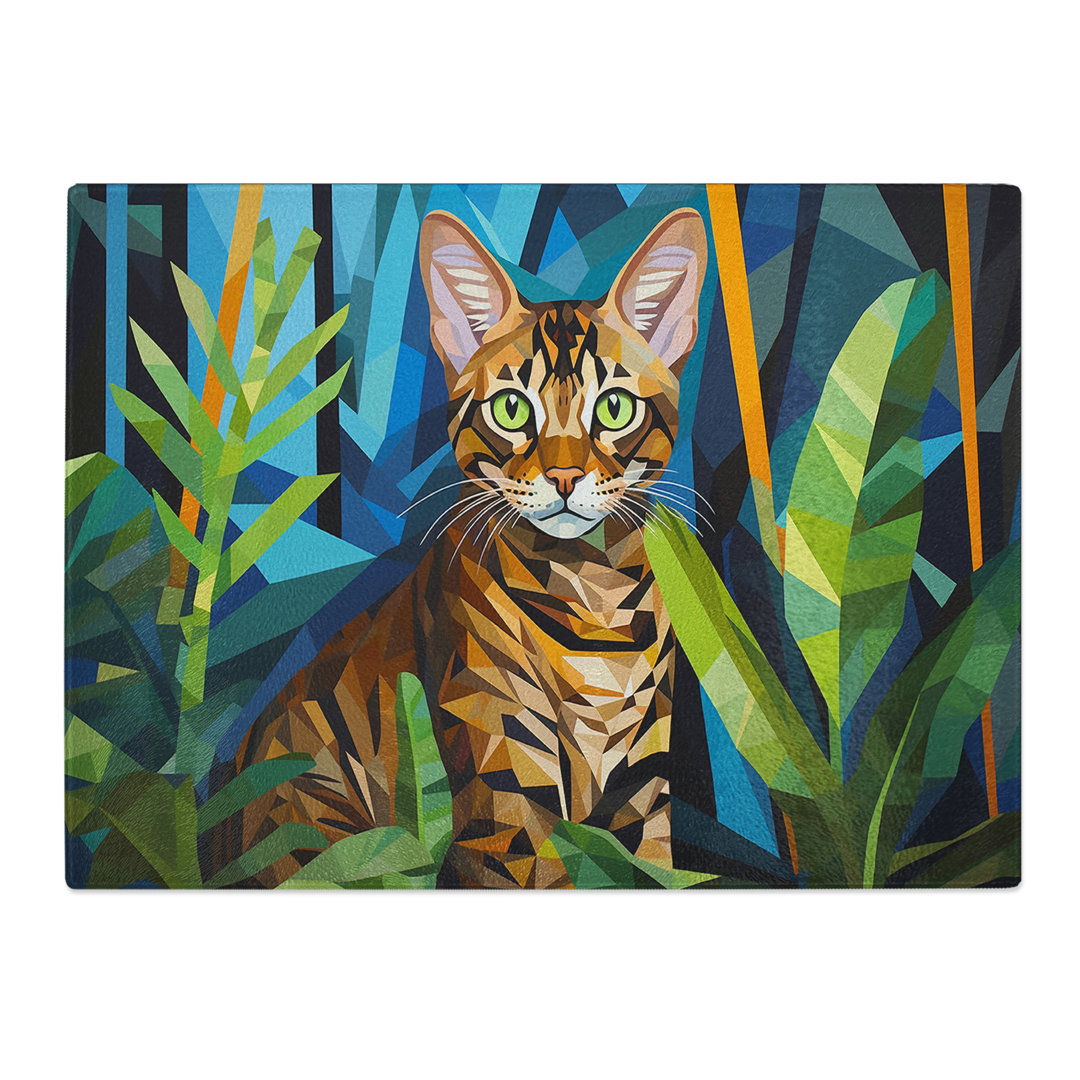 Bengal Cat Geometric  Glass Chopping Board