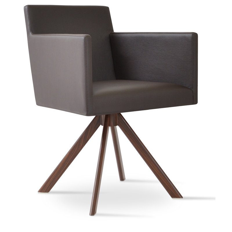 Chaise avec accoudoirs en métal Harput, Noyer, Gris foncé