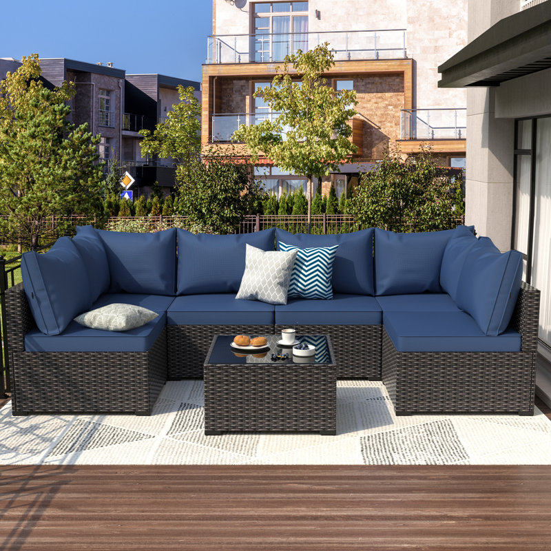 Graydin 6 - Person Patio Conversation Set with Cushions, Blue