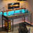 Rectangle Computer Desk with Shelves, Office Desk with Power Outlets & RGB LED Lights-493475231-493475203