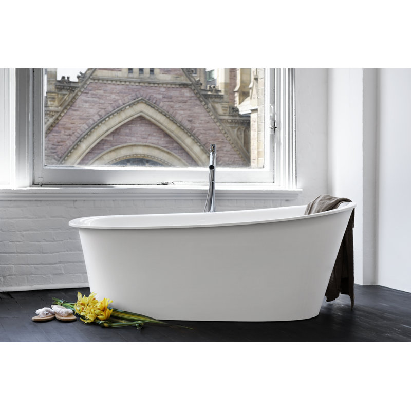 Tulip 64.81'' L Soaking Bathtub, Brushed Nickel, White Glossy, Right