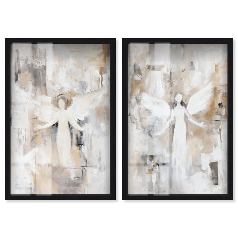 Ensemble de décorations murales abstraites Winged Enigma Duet Shadowbox par Art Remedy, cadre noir, 10 x 15, Black Frame