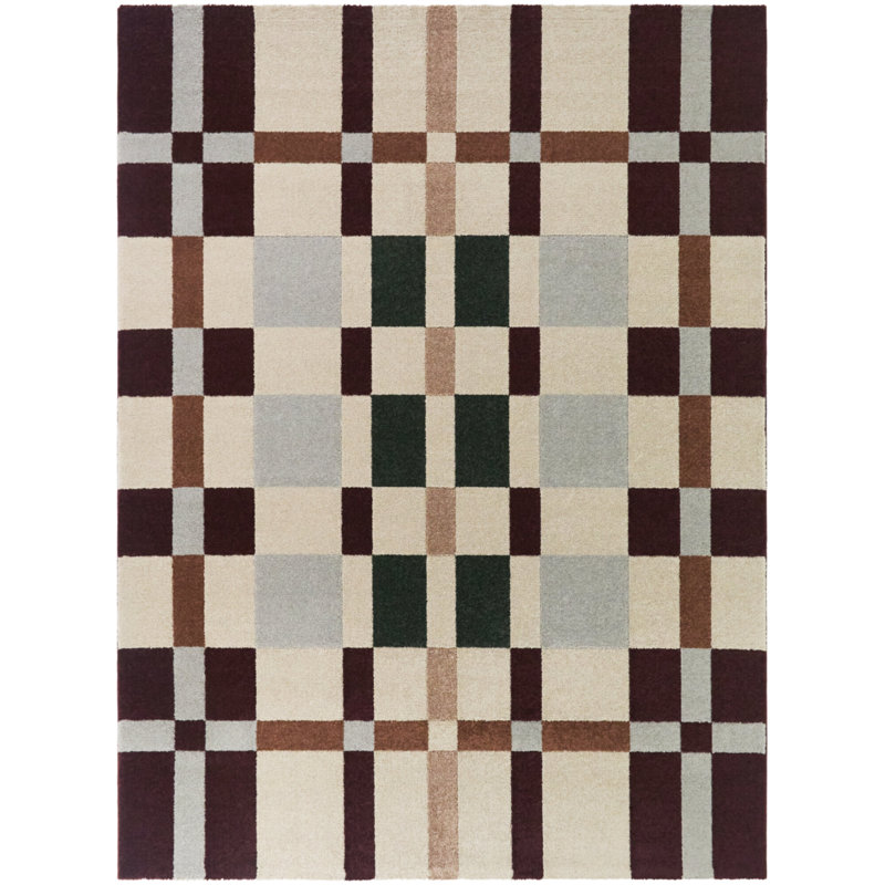 Tapis Damiaens bordeaux/bleu à motif scandinave à carreaux, Vin / bleu, 5 pi 3 po x 7 pi
