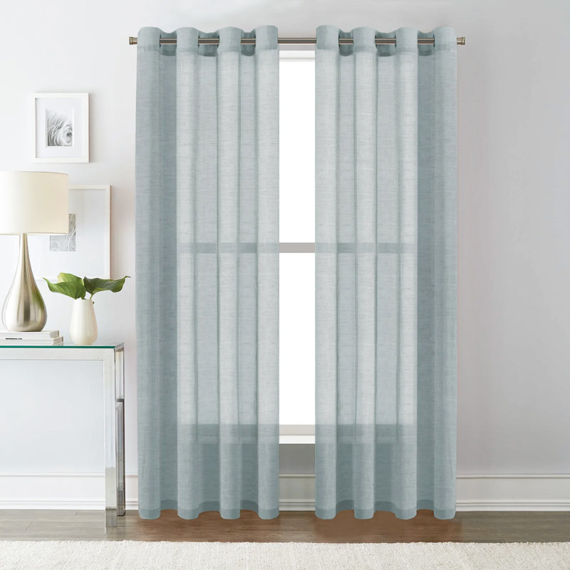 Dawan Faux Linen Semi-Sheer Grommet Curtain Panels, Teal, 52" W x 84" L