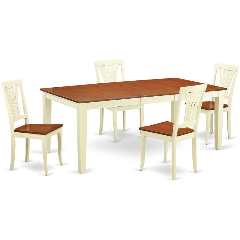 Ensemble de table de salle à manger 5 pièces comprenant une table de cuisine rectangulaire avec rallonge papillon et 4 chaises de salle à manger, babeurre et cerise