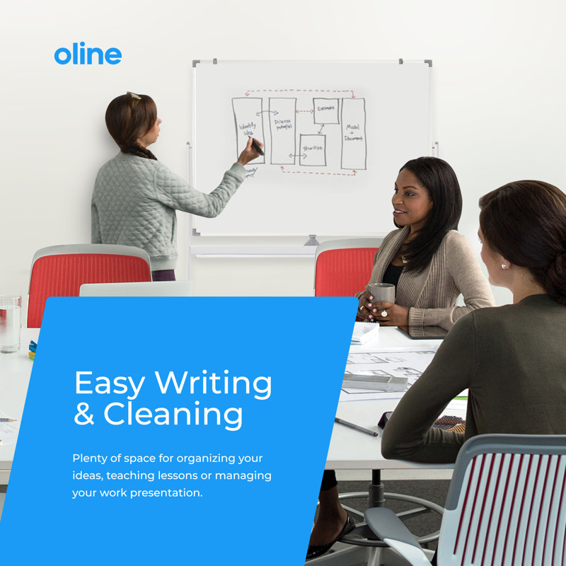 Oline 48" x 36" White Magnetic Rolling Dry Erase Board with Flipchart