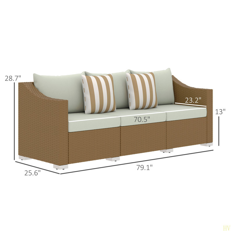 Rattan Wicker Seater Patio Couch,Outdoor Furniture Rattan Sofa,With Cushions,Throw Pillows, Teal