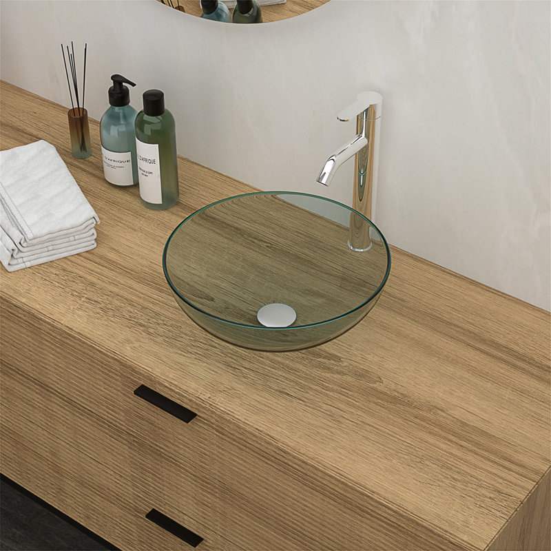 Lavabo de salle de bain vasque en verre trempé avec bonde escamotable