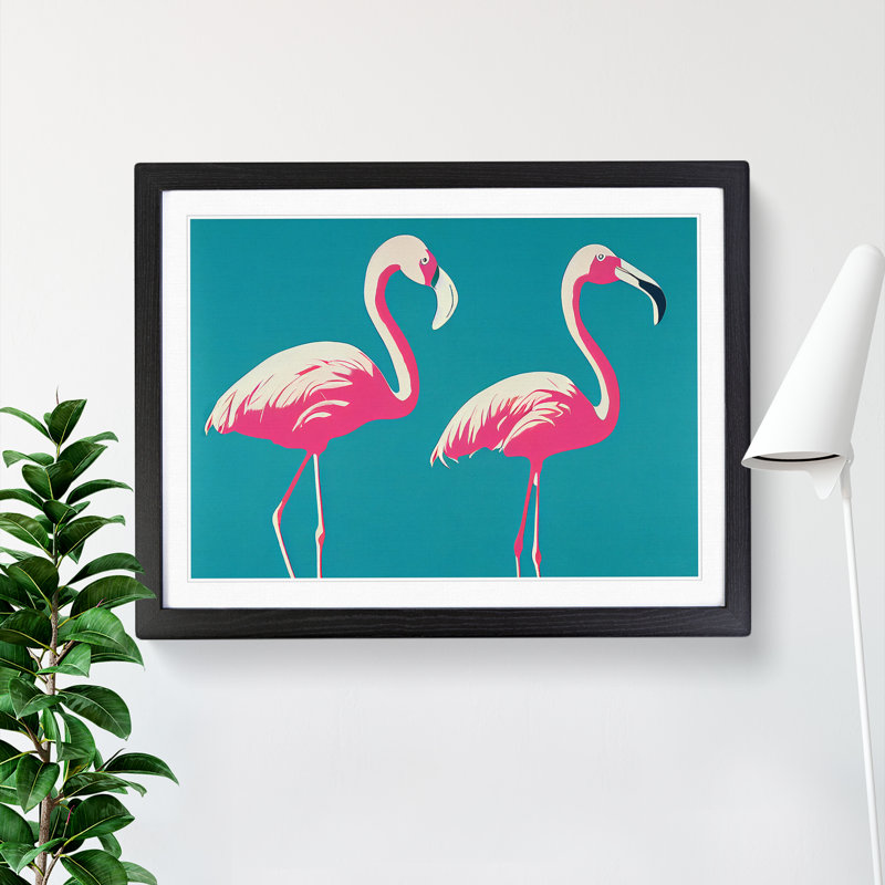 Expressive Flamingos - Single Picture Frame Print, 46cm H x 64cm W x 2cm D, Black