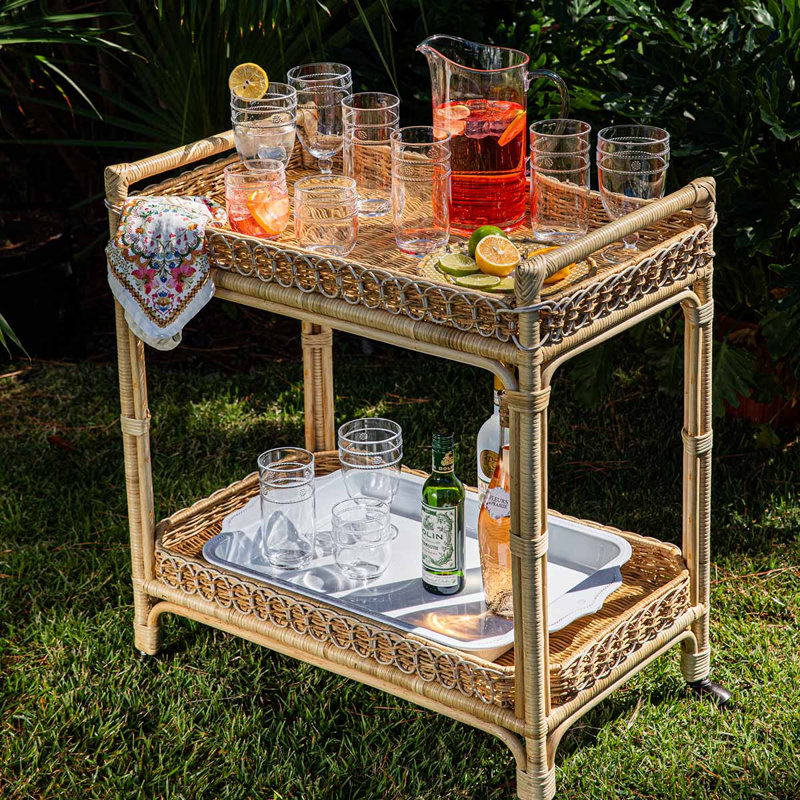 Provence Rattan Bar Cart - Whitewash/Light Brown