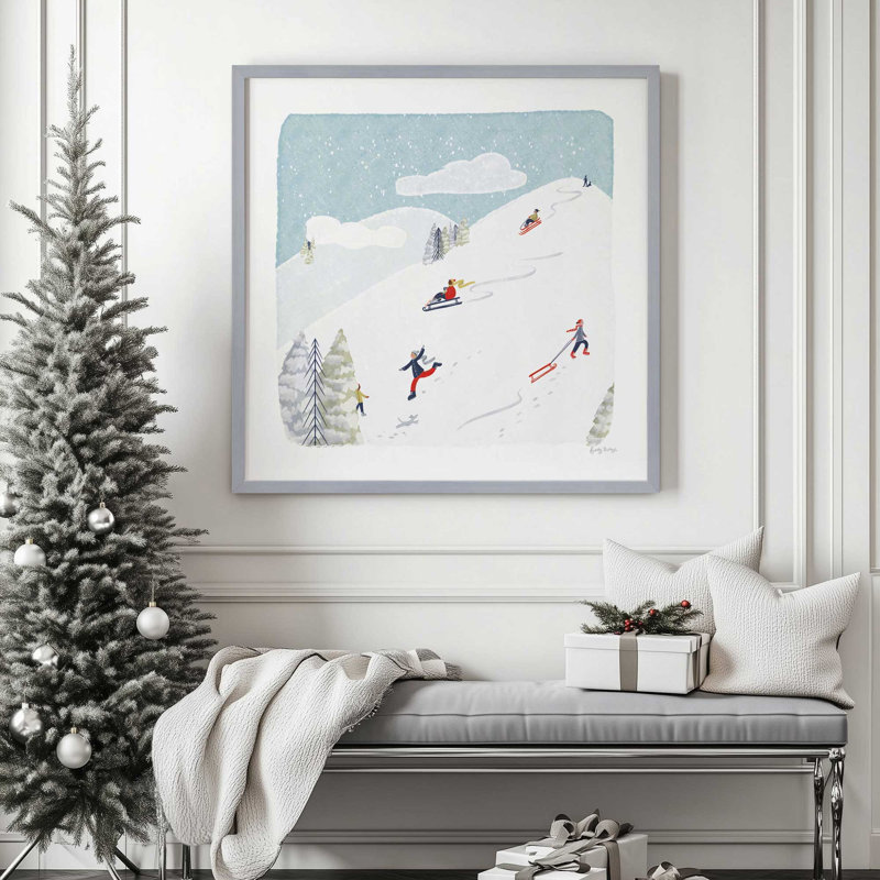 Impression d'aventure en traîneau d'hiver, H 13,75 po x l 13,75 po, Cadre simple en zinc patiné, bois massif