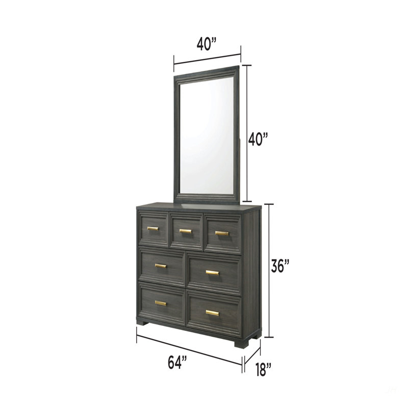 Miroir carré Colorado de style moderne en bois gris anthracite (miroir inclus seulement - commode non incluse)