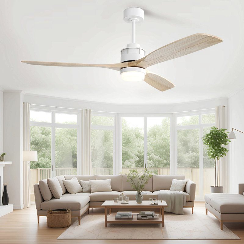 Ventilateur de plafond moderne de 60 pouces avec télécommande légère, 3 pales en bois massif, convient pour l'intérieur et l'extérieur