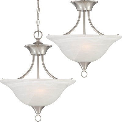  Trinidad 2-Light Indoor Brushed Nickel Hanging Convertible Pendant (Semi-Flush) with Alabaster Glass Bowl