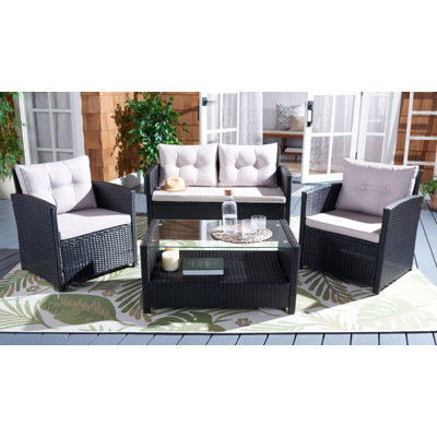 Anyuta Wood 4 - Person Patio Conversation Set with Cushions