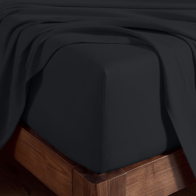 Organic 100% Cotton Jersey Knit Fitted Sheet, Queen Fitted Sheet, Black