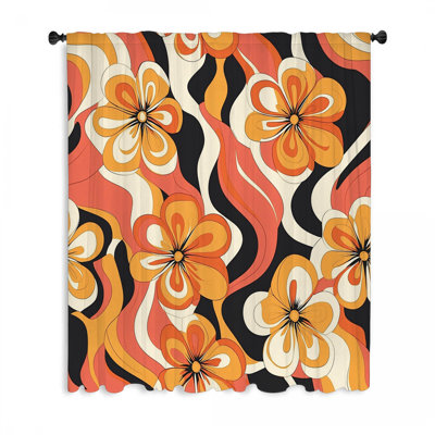 Rideaux de fenêtre à motif floral rétro et voilages rétro - 1 panneau