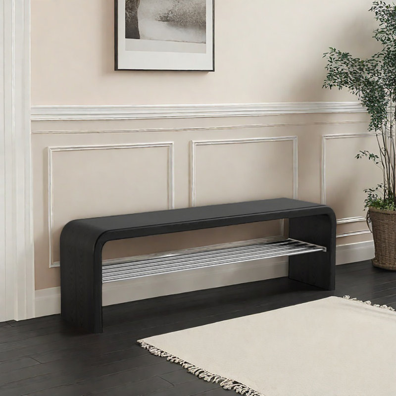 39.4in Shoe Storage Bench, Black
