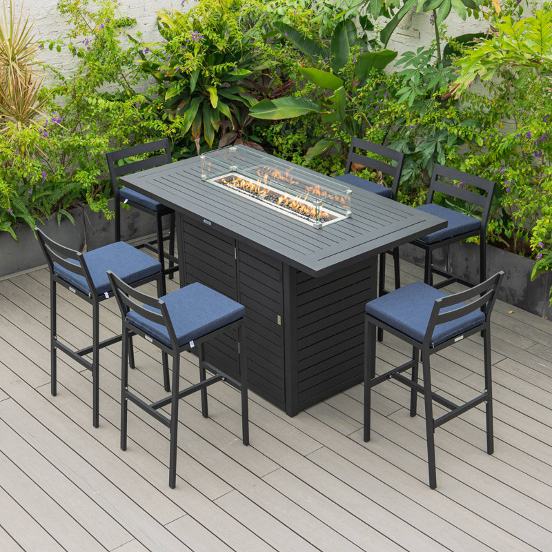 Tabouret de bar Chelsea avec structure en aluminium thermolaqué et coussin amovible, Bleu