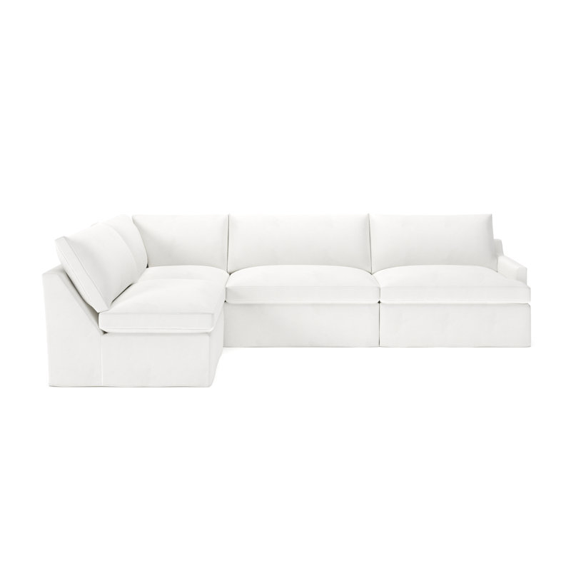 Canapé modulaire 4 pièces Wrenley, Blanc sergé décoloré classique, Orienté à gauche (vu de face)