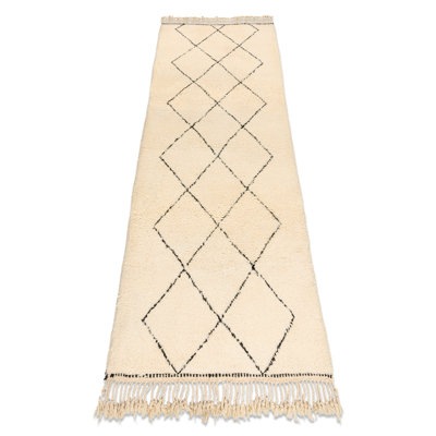 Montey Rectangle 100 cm x 255 cm Geometric and Moroccan Wool Hand Loomed Berber Area Rug