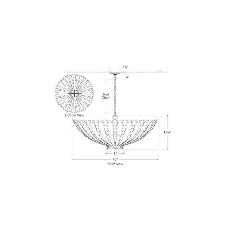 Hampton 6 - Light Chandelier, 15.75" H x 40" W x 40" D, Gild