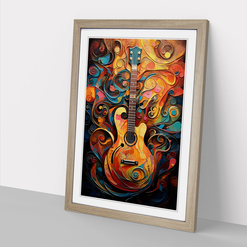 XYZ-FRM-V1223-3552 Guitar Tachisme - Single Picture Frame Print on Wood