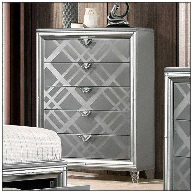 Commode en acrylique de style contemporain avec pieds en acrylique et relief de style art déco, Argent argent