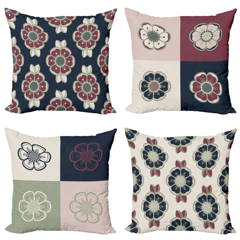 Ivory and Multicolor Floral Microfiber Throw Pillow Covers, Set of 4