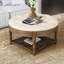 Grande table basse ronde avec repose-pieds imperméable surdimensionnée à 2 niveaux avec capitonnage à boutons et tablette en bois-822638630