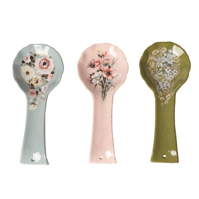  Ceramic Cottage Floral Spoon Resin Set of 3 Spring Home Decorations