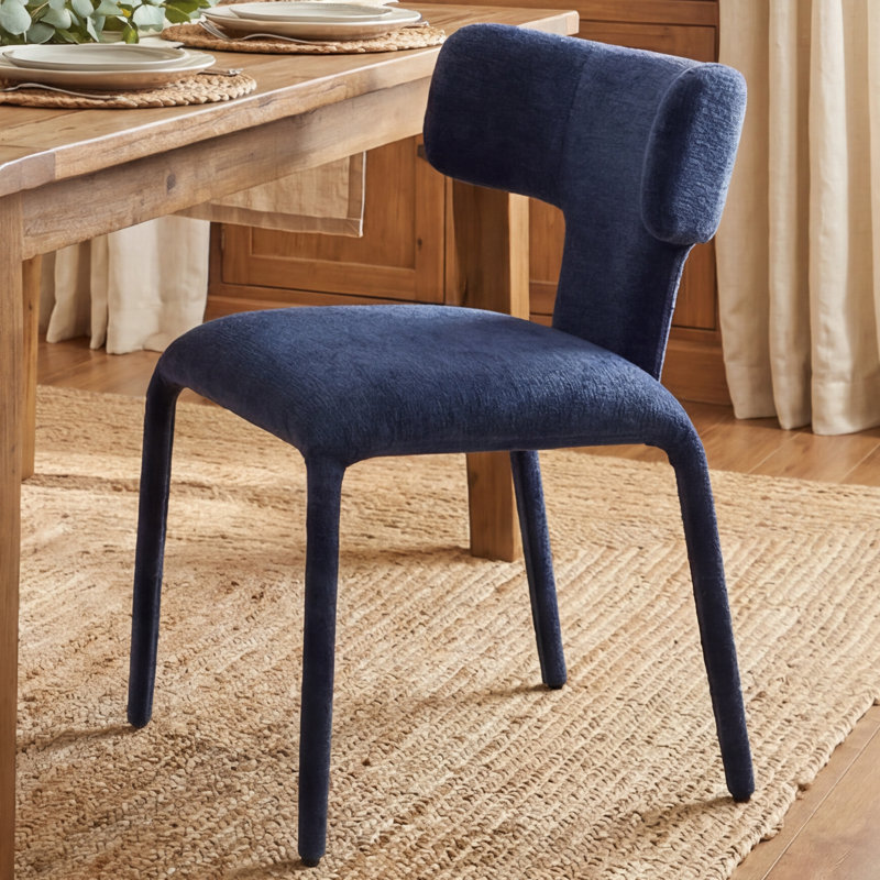 Chaise de salle à manger en tissu bleu, chaise d'appoint rembourrée moderne avec pieds en métal et dossier haut pour la cuisine et la salle à manger