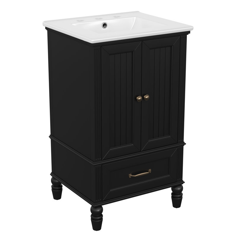 20" Single Bathroom Vanity With Ceramic Top, Gold, Black