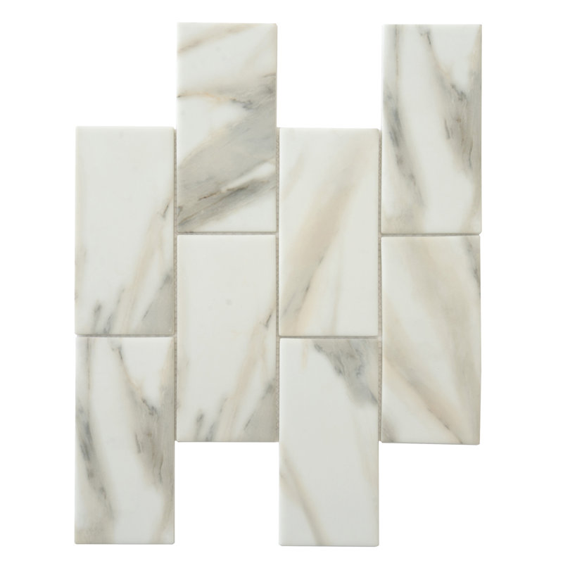 3" x 6" Glass Brick Joint Mosaic Wall & Floor Tile, Calacatta