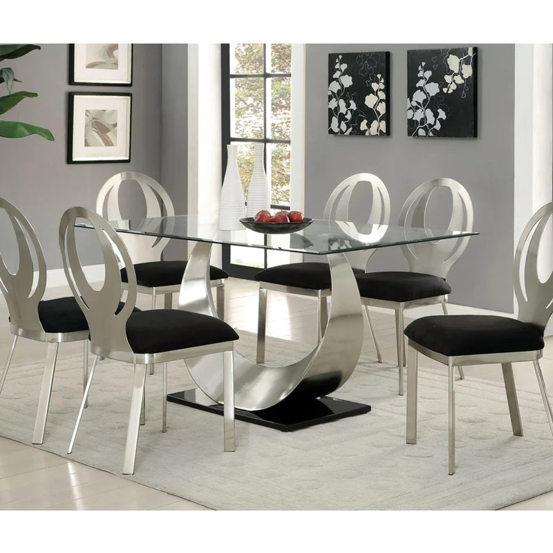De 2 chaises de salle à manger, microfibre et métal, argent / noir, dossier ovale, siège rembourré, chaises en métal de construction 2, argent noir, pour