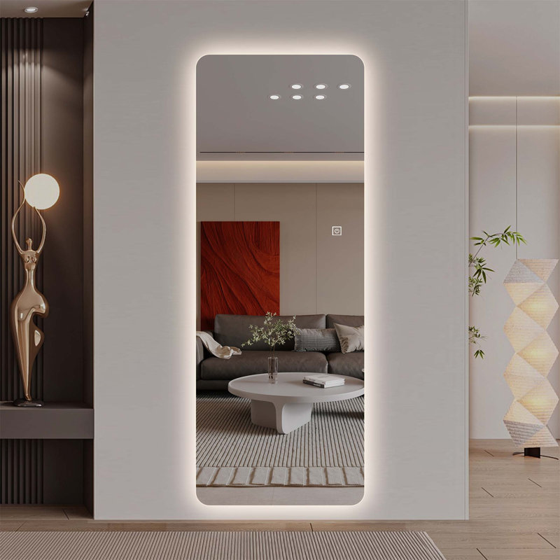 Miroir mural pleine longueur à DEL avec 3 températures de couleur, gradation continue et support incassable pour les intérieurs modernes