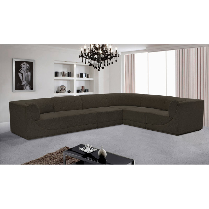 Canapé modulaire rembourré 6 pièces Ollie, Tissu brun bouclé