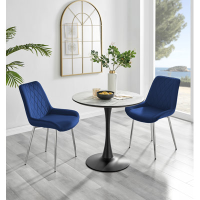Table de salle à manger en marbre et 2 chaises rembourrées