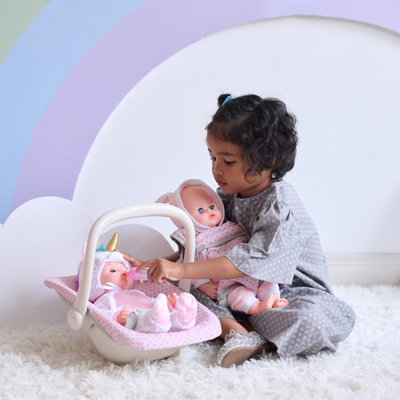 Ensemble de porte-bébé et siège d'auto à pois Teamson Kids, rose / gris
