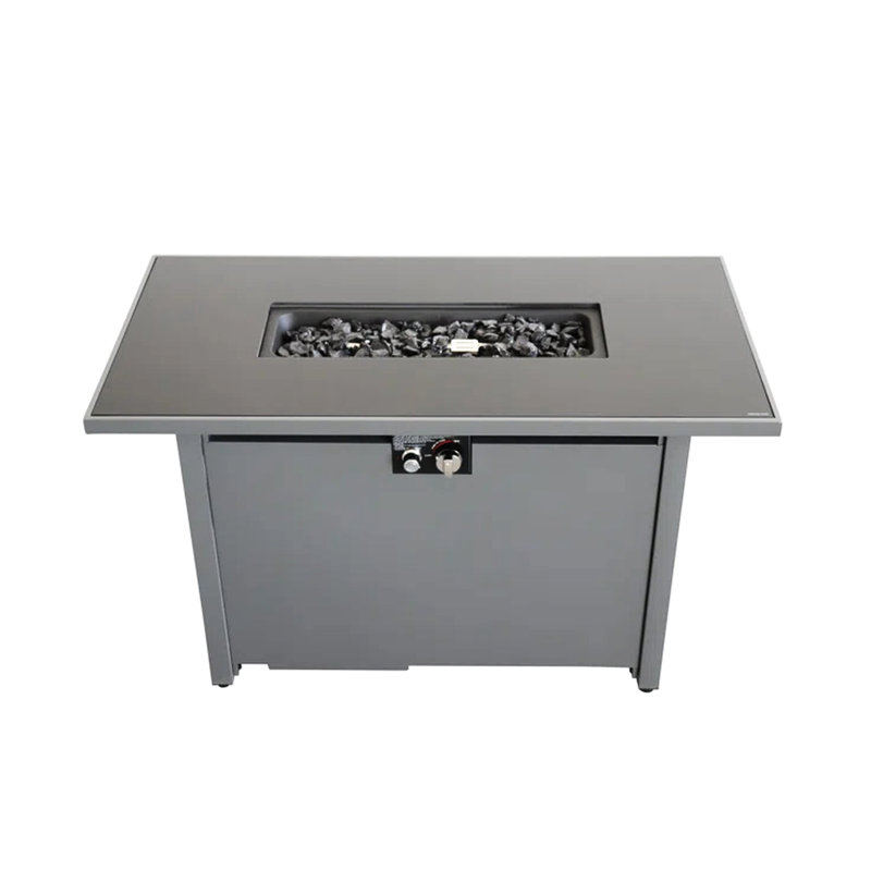 50000 Fire Pit Table, 42" Black Metal, Push-button Ignition, Lava Rock Compatible Pit, Sintered Stone Filler