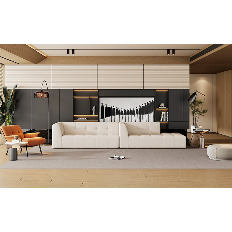 Canapé modulaire 2 pièces rembourré, Tissu sergé beige en polyester