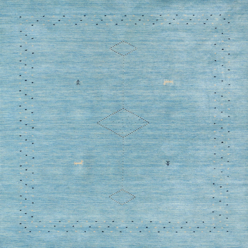 Tapis contemporain bleu, Carré 3 pi