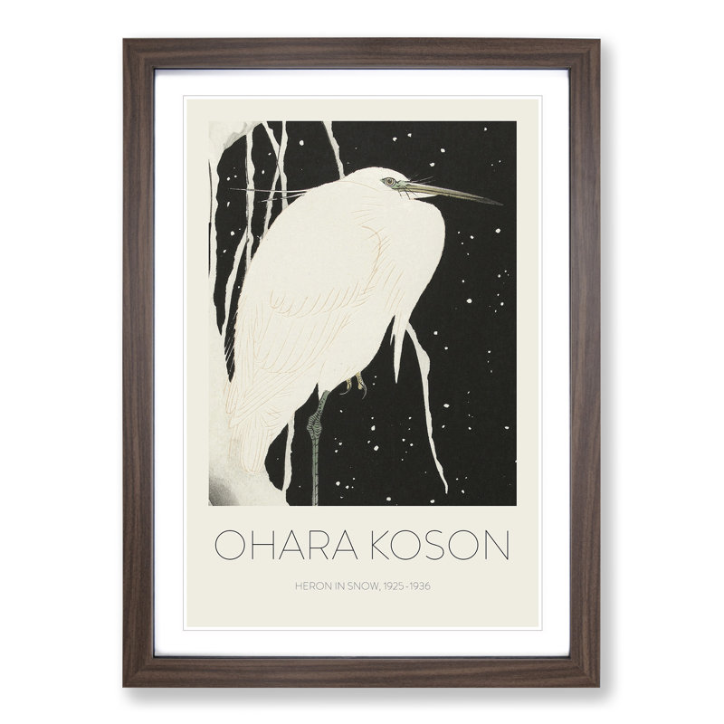 Heron in the Snow by Ohara Koson - Picture Frame Art Prints, 36cm H x 27cm W x 2cm D, Walnut Framed