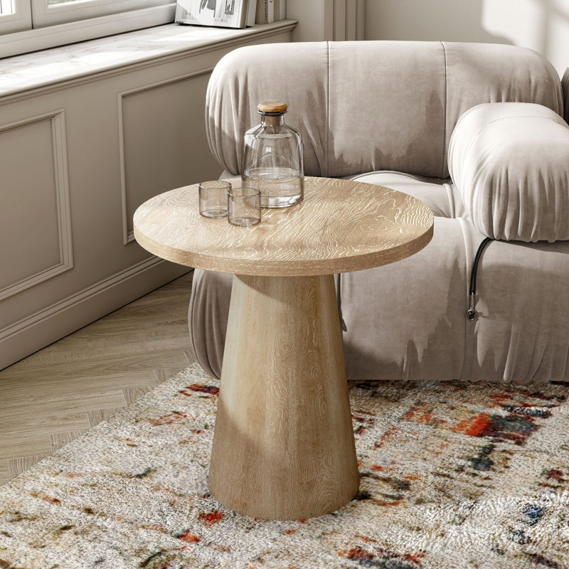 Table de bout ronde en bois massif, Brun