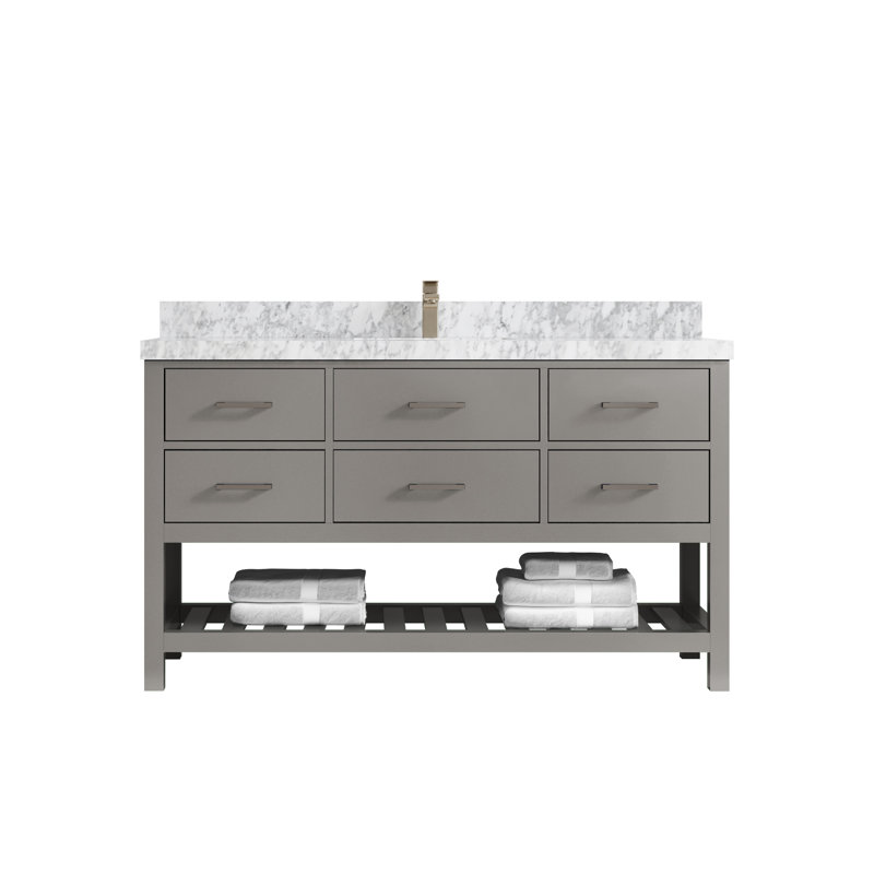 Parker 60 " W Freestanding Standard 1 Single Vanity Bathroom Vanity With Quartz Top, Carrara Marble