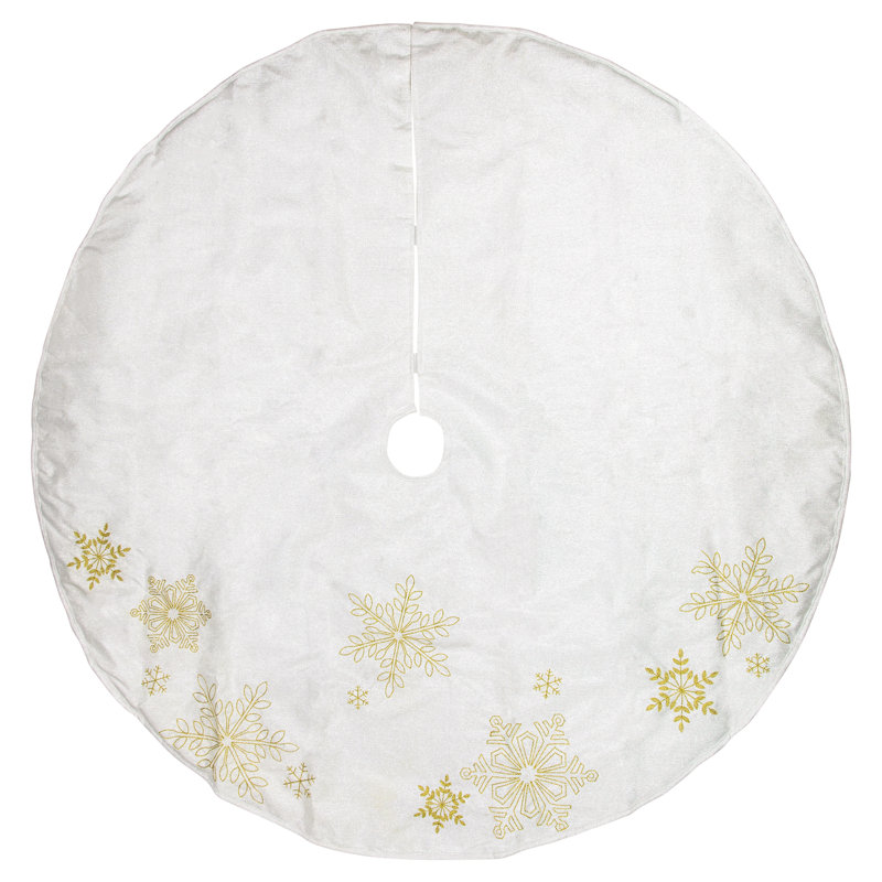 48" White and Gold Embroidered Snowflake Christmas Tree Skirt