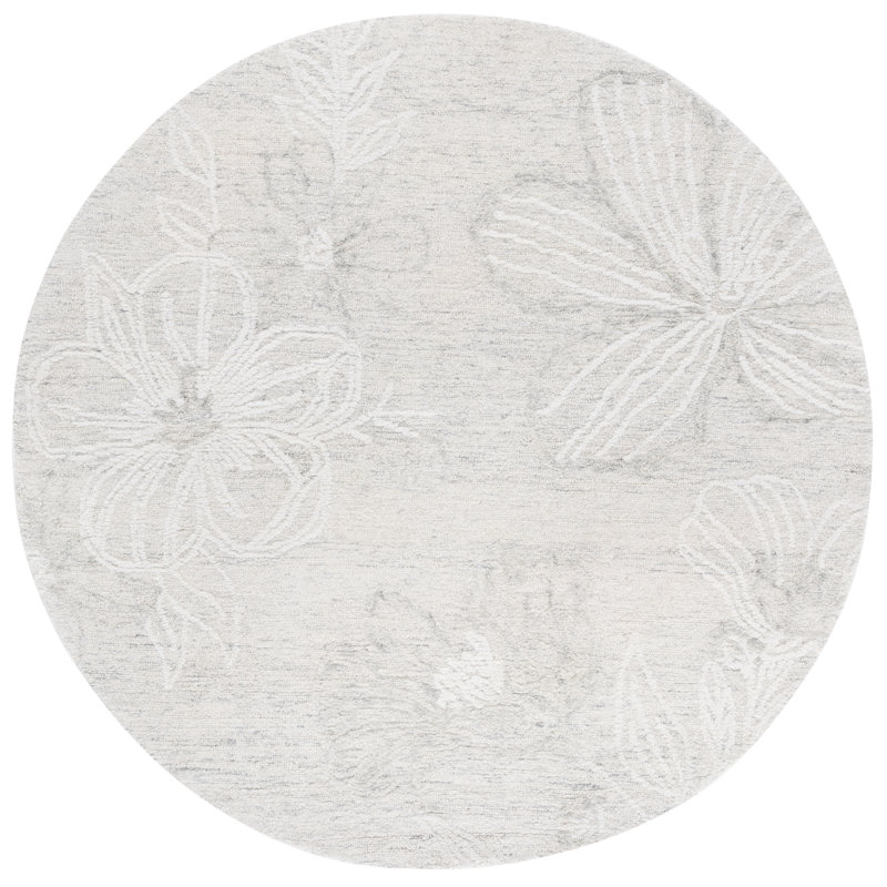 Ambrogia 226 Hand Tufted Wool/Cotton Floral Indoor Use Only Rug in Light Gray/Ivory, Round 6'