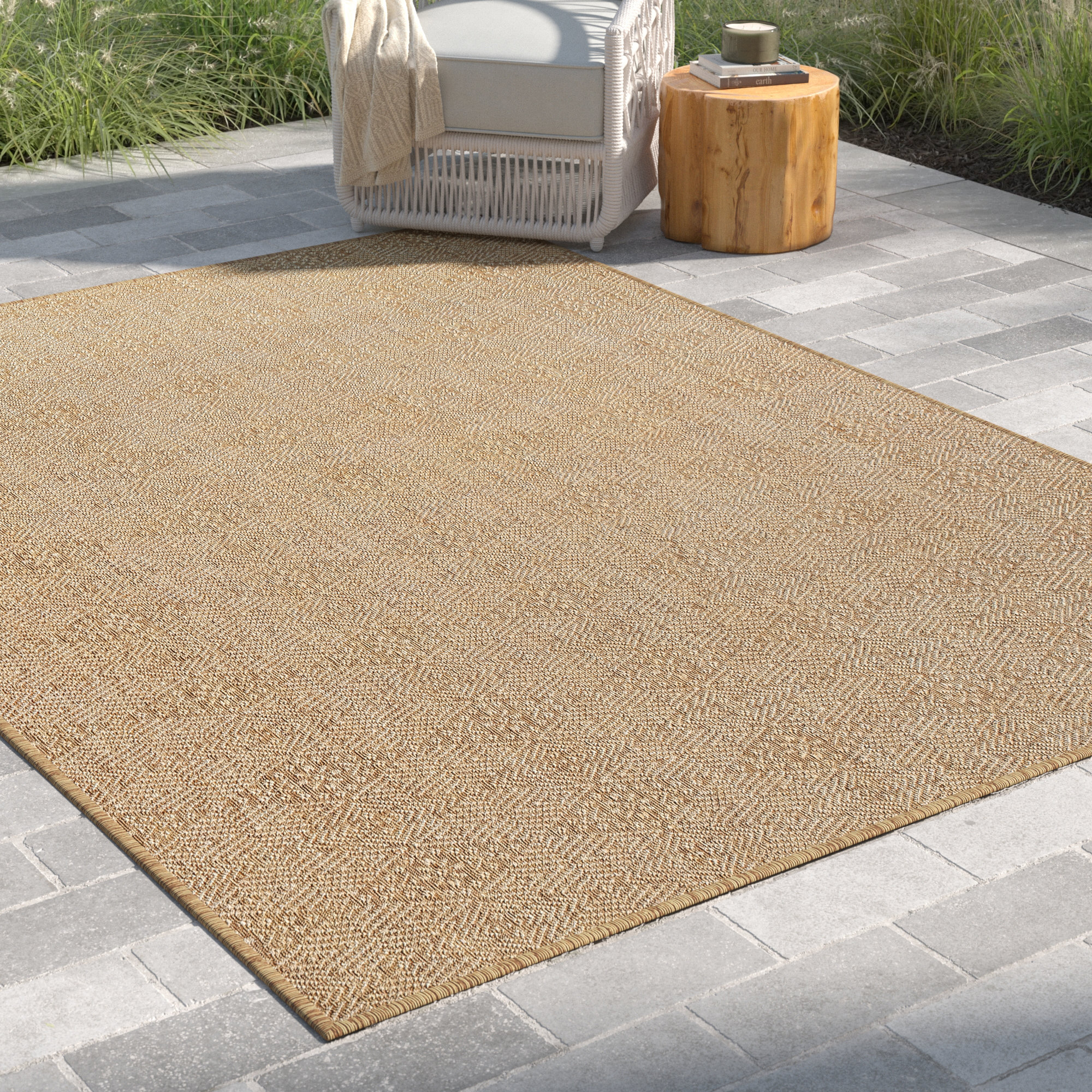 Roselyn Geometric Power Loom Beige Indoor/Outdoor Patio Rug Sand & Stable Rug Size: Rectangle 5' x 8