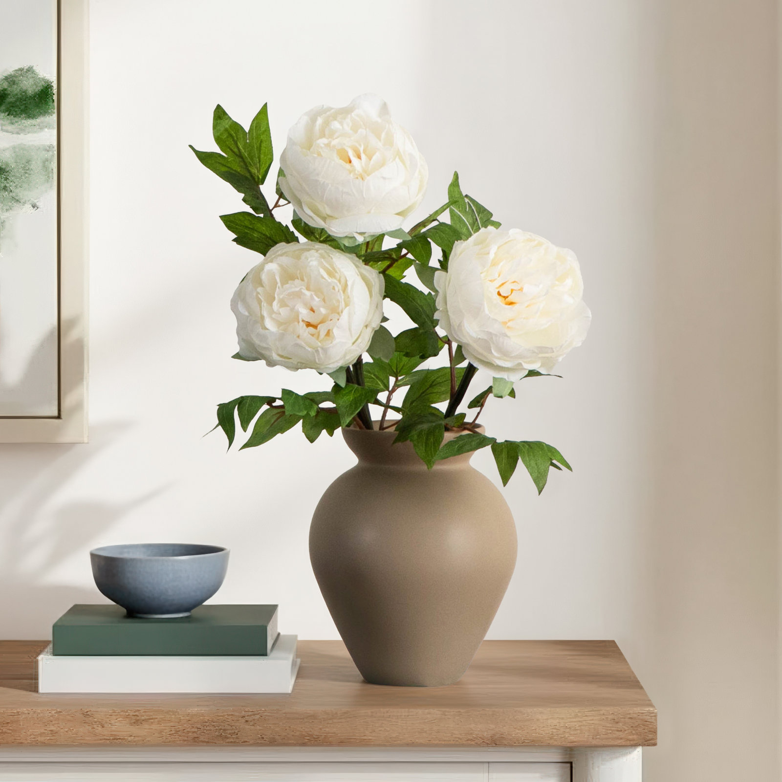 20in. Artificial Peony Flower Stems, Set of 3, White